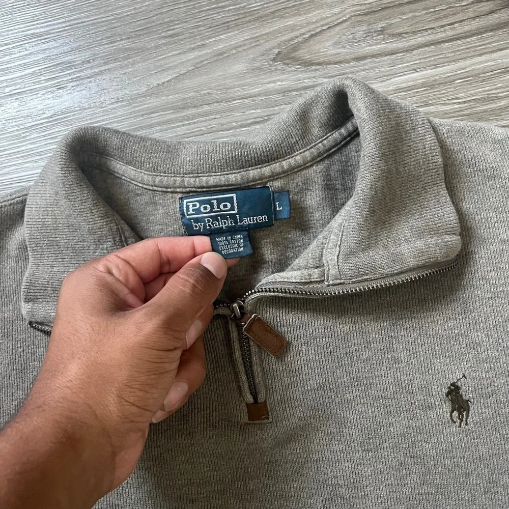 Polo Ralph Lauren Mens Quarter Zip Pullover Sweater Taupe Brown Cotton Large